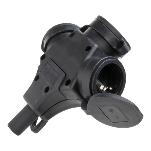 base air triple 2p+t en caoutchouc avec couvercle 16a 250v noir. kopp