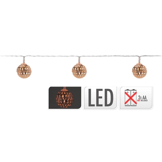 guirlande avec piles 10 leds fixe boules couleurs cuivre 1,3m