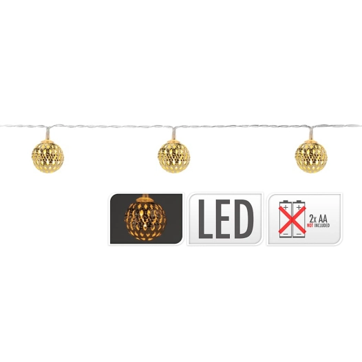 guirlande a piles 10 leds boules couleur or 1,3m
