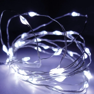 Guirlande à piles 40 leds blanc froid câble argenté 2,20m
