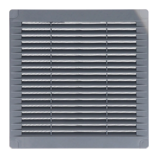 grille d'aération carrée avec prises et moustiquaire 200x200x7mm abs gris
