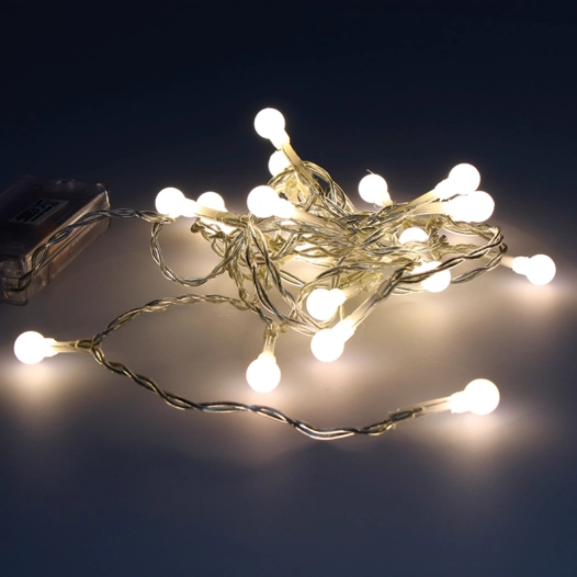 guirlande avec piles 20 leds, sphérique blanc chaleureux 2,3m