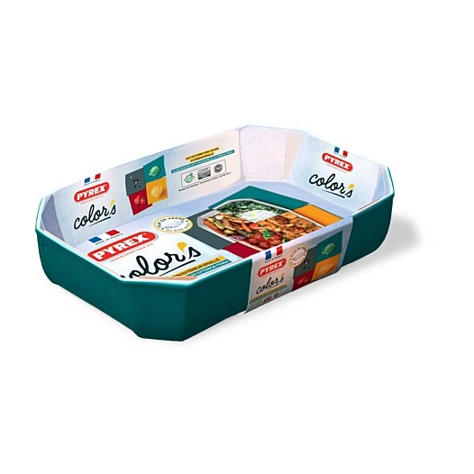 Plat à four verre rectangulaire 33x22x7cm Colors peackok - PYREX