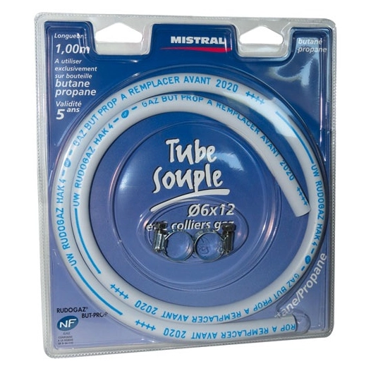 tuyau gaz butane propane - ø 6 mm - 1 m + 2 colliers - mistral gaz