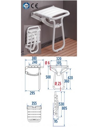 Siège de douche escamotable à béquille PELLET 047632 