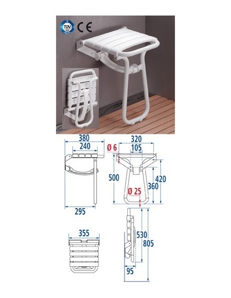 Siège de douche escamotable à béquille PELLET 047632 