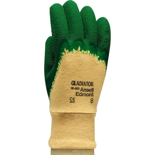 paume enduite. poignet tricot.longueur 230-260 mm. vert. taille 8