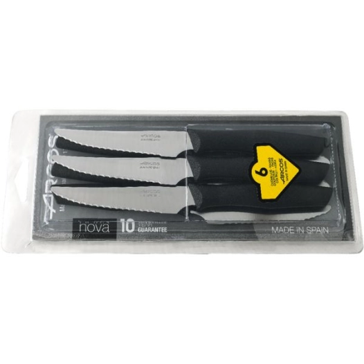 couteaux steak lame crante set de 6 nova noirs