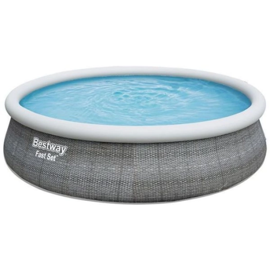 piscine hors sol fast set ronde motif rotin gris 457 x 107 cm, pompe de filtrati
