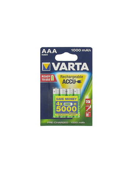 blister de 4 accumulateurs rechargeables varta nimh 1,2v - 1000 mah - type aaa hr03.