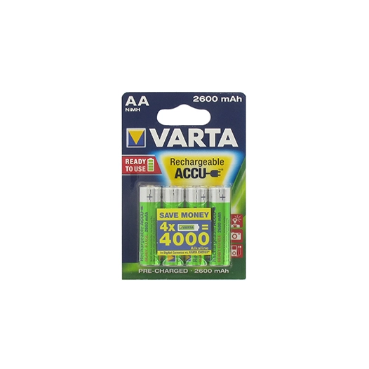 blister de 4 accumulateurs rechargeables varta nimh 1,2v - 2600 mah - type aa hr06.