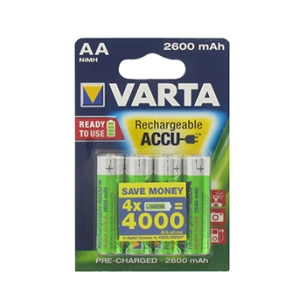 blister de 4 accumulateurs rechargeables varta nimh 1,2v - 2600 mah - type aa hr06.