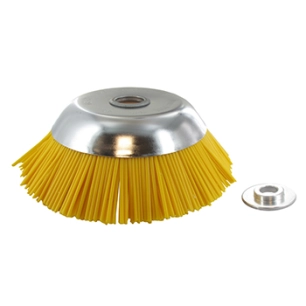 tête brosse conique à brins nylon pour débroussailleuse. diamètre extérieur 200 mm, alésage 25,4 mm, avec bague de réduction 20m