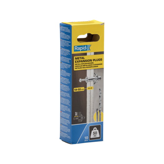 Chevilles à Expansion Ø13x65, 50kg, Vis M6x75 - Boîte de 10 pcs avec forêt et embout de vissage