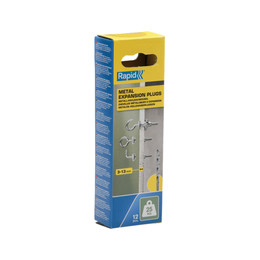 Chevilles à Expansion Ø8x32, 25kg, Vis M4 à crochet : 3 types (L, O et C) - Boîte de 3x4 pcs avec fo