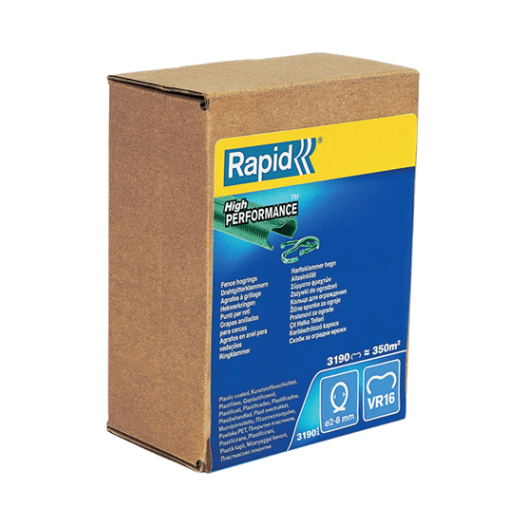 VR16 Agrafes grillage plastifiées vert - 3190 agrafes, Boîte carton, Serrage de 2 à 8 mm - RAPID