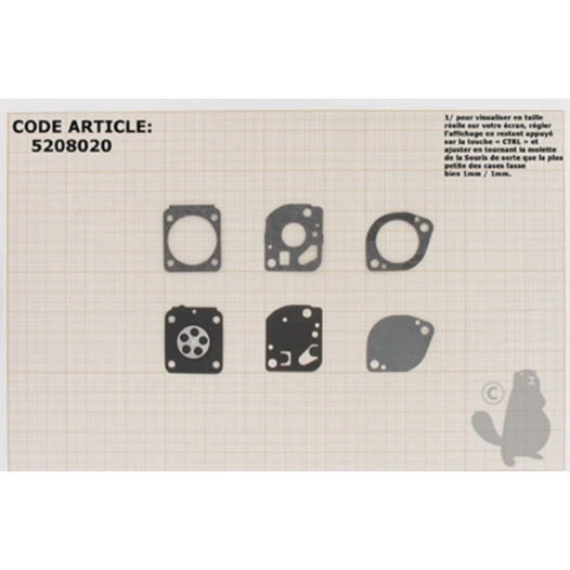 kit membranes et joints carburateur adaptable stihl modèles fs130r, br500, br550, br600. remplace origine zama gnd-72.