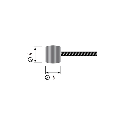 câble souple à embout tonneau (ø 6mm x l 3,5mm) - longueur totale : 2200mm ø: ext: 1,2mm.