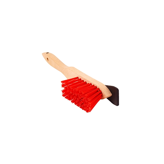 brosse de nettoyage pour robot de tonte. brosse dure et raclette. manche en bois.