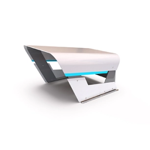 abri robot neo targa custom gardena couleur argent-noir-bleu. toit ouvrant. bande de couleur personnalisée pour robots. en alumi