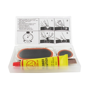 kit réparation pour chambre à air shak comprenant 5 rustines grand format 70x32mm et 2 rustines de diamètre 30mm, avec colle et