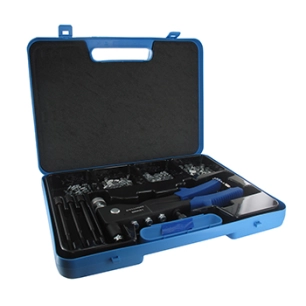 coffret d'écrous à rivets aveugles m3, m4, m5, m6 (50 pièces de chaque dimension), avec 4 mandrins filetés, embouts et outils.