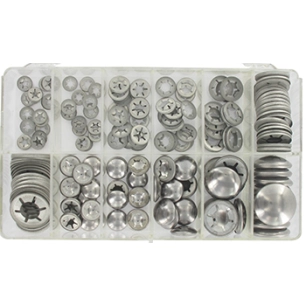 coffret de pastilles d'arrêt clips pour bout d'arbre / diamètre : 4 à 14 mm, idéales pour roues, galets, etc. composé d'un assor