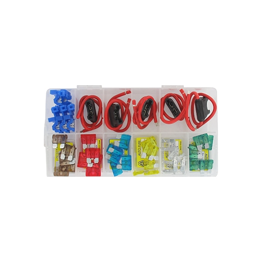 coffret de fusibles de type atc et de supports de fusibles (8 modèles). composé d'un assortiment de 70 pièces.