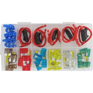coffret de fusibles de type atc et de supports de fusibles (8 modèles). composé d'un assortiment de 70 pièces.