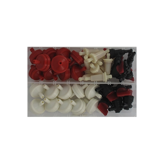 coffret / assortiment de filtres et de robinets à essence. contient 40 pièces.