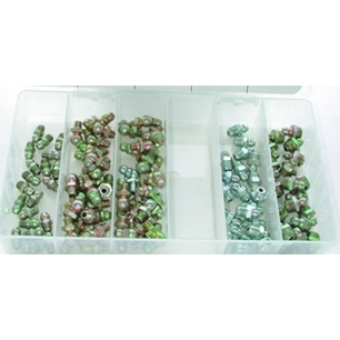 coffret de graisseurs droits et coudés, filetage métrique. composé d'un assortiment de 100 pièces.