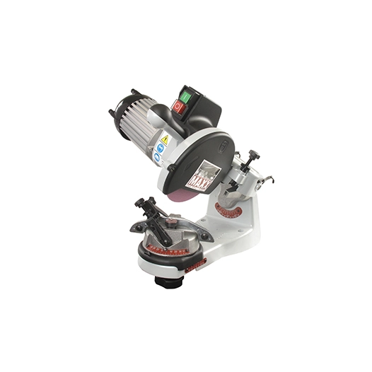 affûteuse électrique professionelle maxx pour chaînes de tronçonneuses avec système de serrage automatique de l'étau breveté. co