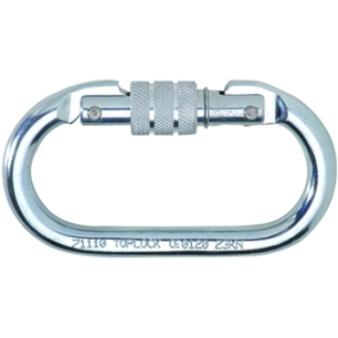 mousqueton à vis en acier. capacité 23 kn. ouverture 16mm. poids 176g. norme: ce en362