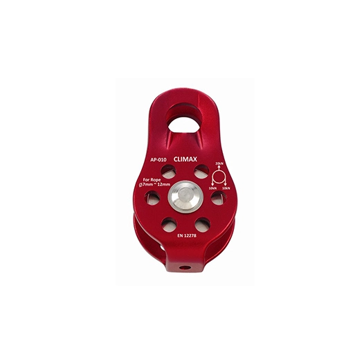 poulie simple pour élagage. 20 kn. 90g. pour cordes de diamètres 7 à 12mm. norme en12278.