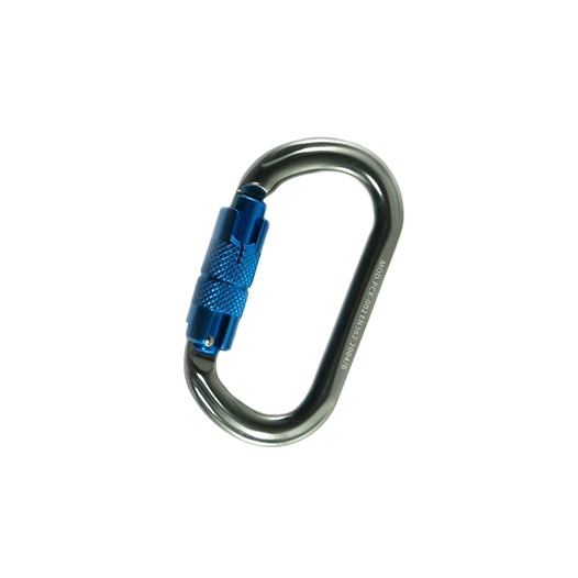 mousqueton aluminium 3 actions. nécessite de coulisser, tourner d'un quart de tour puis d'appuyer sur la virole pour ouverture.