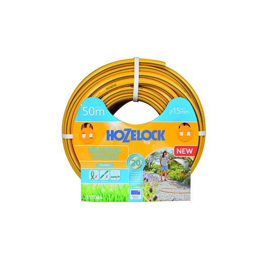 tuyau d'arrosage ø15mm x l 50m tricoflex ultraflex hozelock tricoté 5 couches, flexible et anti-torsion, jaune avec sur-épaisseu