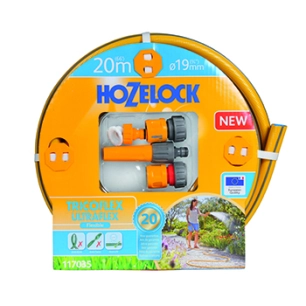 tuyau d'arrosage ø19mm x l 20m tricoflex ultraflex hozelock tricoté 5 couches, flexible et anti-torsion, jaune avec sur-épaisseu