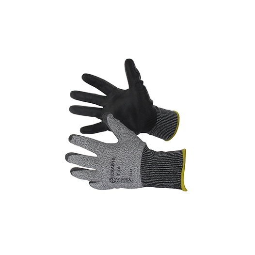 paire de gants anti coupures multifibres enduite de micromousse pu à base aqueuse. protège l'utilisateur lors de la manipulation