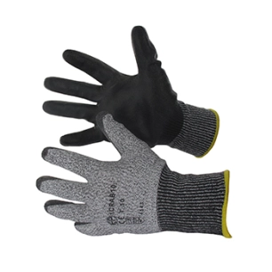 paire de gants anti coupures multifibres enduite de micromousse pu à base aqueuse. protège l'utilisateur lors de la manipulation