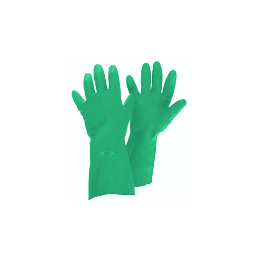 gants de protection nitrile en acrylonitrile vert, intérieur en coton floqué, pour l'utilisation de produits liquides et chimiqu