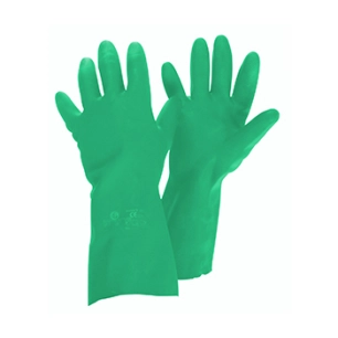 gants de protection nitrile en acrylonitrile vert, intérieur en coton floqué, pour l'utilisation de produits liquides et chimiqu