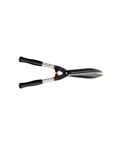 cisaille à haie bahco à lames droites (25cm) et manches aluminium courts. lame en acier trempé et crantée.