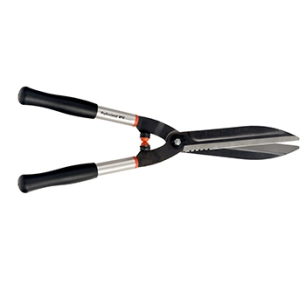cisaille à haie bahco à lames droites (25cm) et manches aluminium courts. lame en acier trempé et crantée.