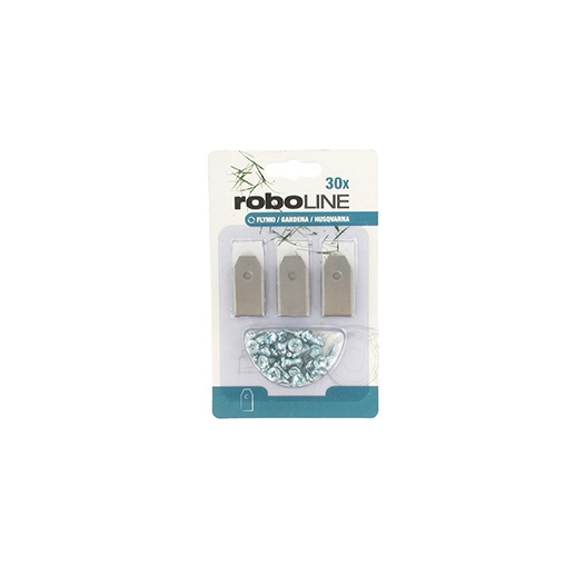 blister de 30 lames pour robots flymo - gardena - husqvarna modèles 1200r, r38li, r40li, r45li, r50li, r70li, r80li, r160, silen