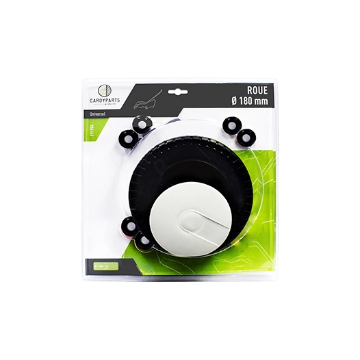 roue universelle plastique ø: ext: 180mm, livrée avec enjoliveur et jeux de bagues de réduction 8, 10 et 12 mm. (sous coque).