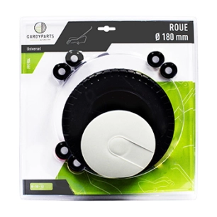 roue universelle plastique ø: ext: 180mm, livrée avec enjoliveur et jeux de bagues de réduction 8, 10 et 12 mm. (sous coque).