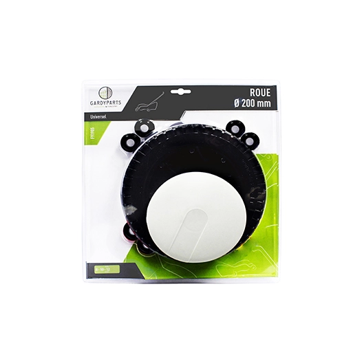 roue universelle plastique ø: ext: 200mm, livrée avec enjoliveur et jeux de bagues de réduction 8, 10 et 12 mm. (sous coque).