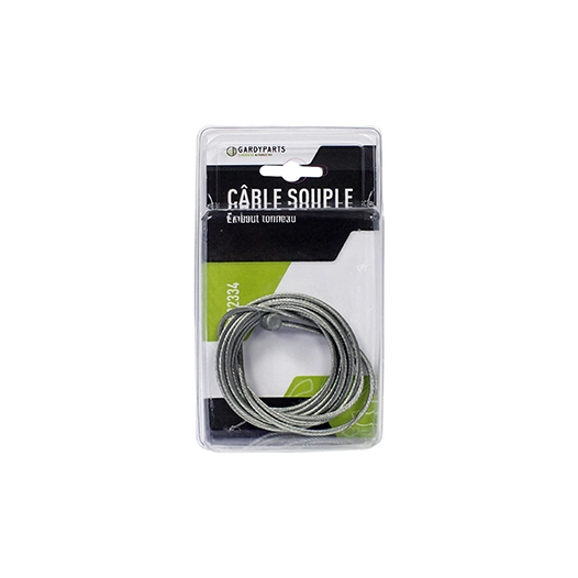câble universel souple 19 fils à embout tonneau. l totale: 2500mm, ø: ext: 2,5mm. (sous coque).