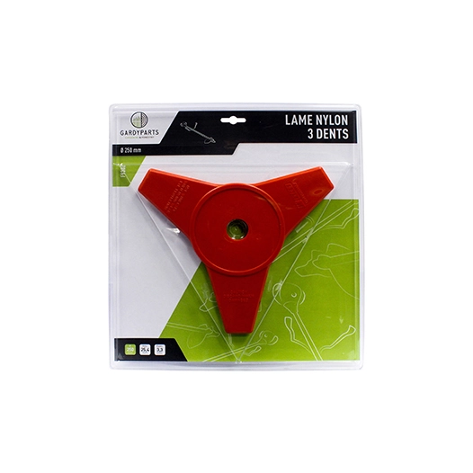 lame résine nylon à 3 dents pour débroussailleuse, dimensions coupe: 250mm, alésage: 25,4mm. (sous coque).
