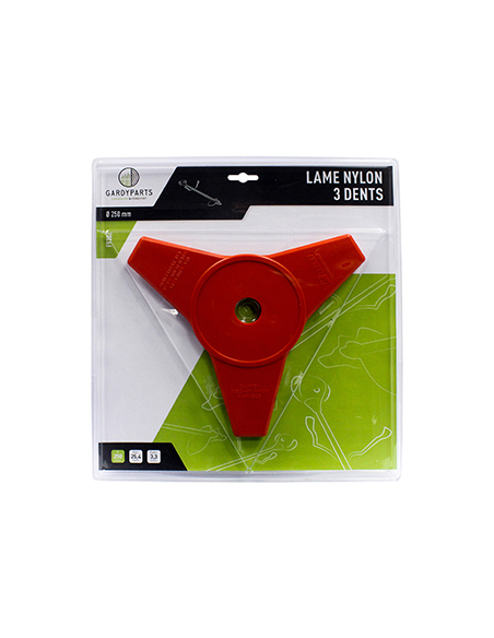 lame résine nylon à 3 dents pour débroussailleuse, dimensions coupe: 250mm, alésage: 25,4mm. (sous coque).